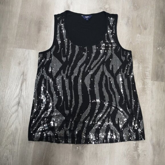 Reitmans Ladies Black Round Neck Shimmery Tank Top - Picture 1 of 8